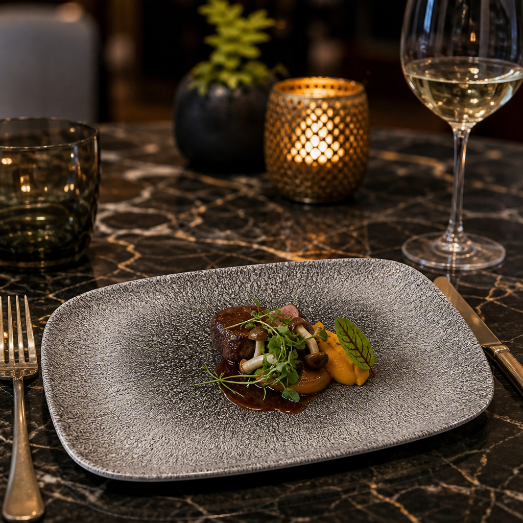 Rectangular Plates Black Porcelain for Elegant Dining (Pack of 12)