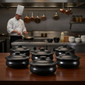Vitrified Stoneware Lidded Stewpot Black 140mm for Commercial Use (Pack of 6)