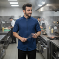 Recycled Polyester Chef Jacket Ocean Blue for Hospitality Uniforms