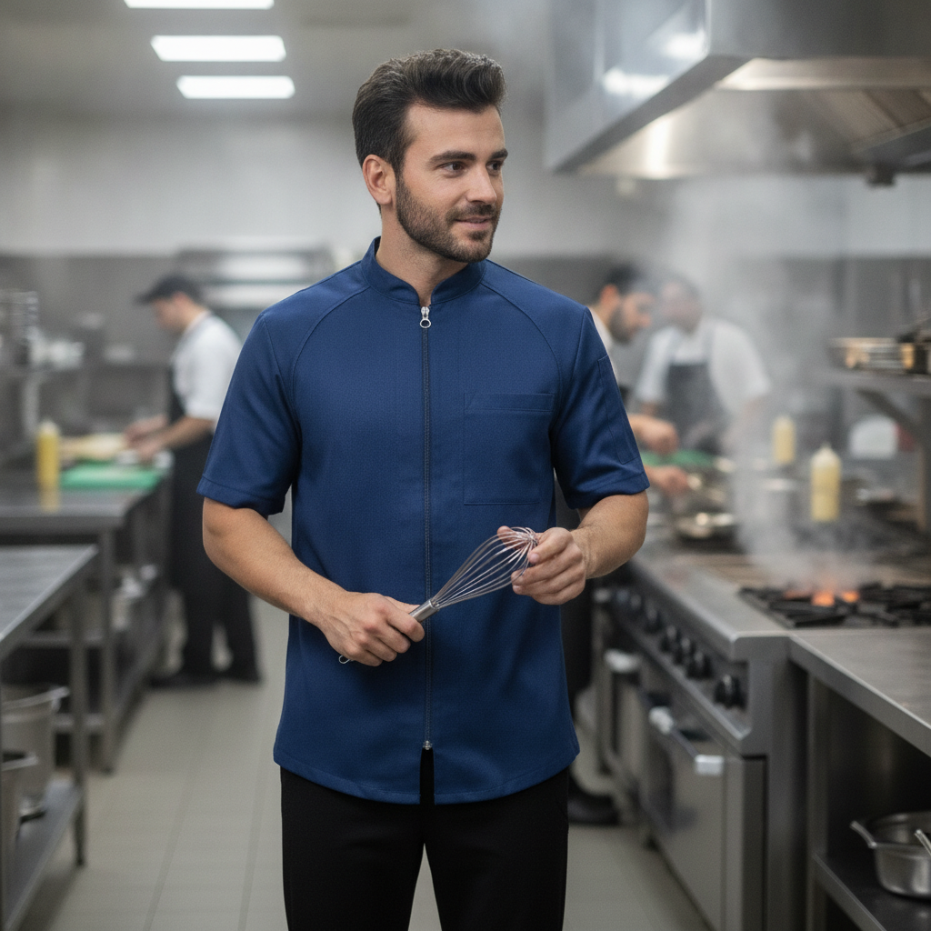 Recycled Polyester Chef Jacket Ocean Blue for Hospitality Uniforms