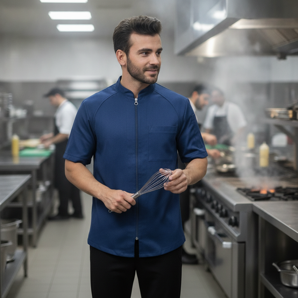 Recycled Polyester Chef Jacket Ocean Blue, Recycled Polyester