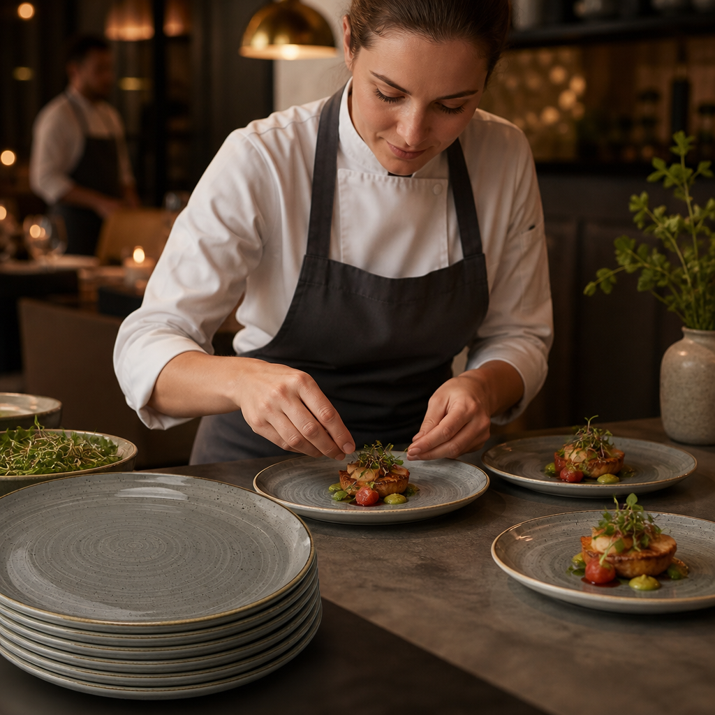 Round Coupe Plates Grey Vitrified Ceramic for Serving Starters (Pack of 12)