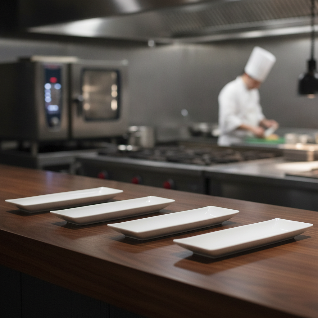 Porcelain Rectangular Buffet Boat Dish 518mm for Catering (Pack of 4)