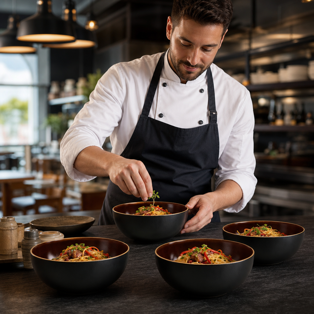 Deep Bowls 770ml Black Porcelain for Casual Dining (Pack of 6)