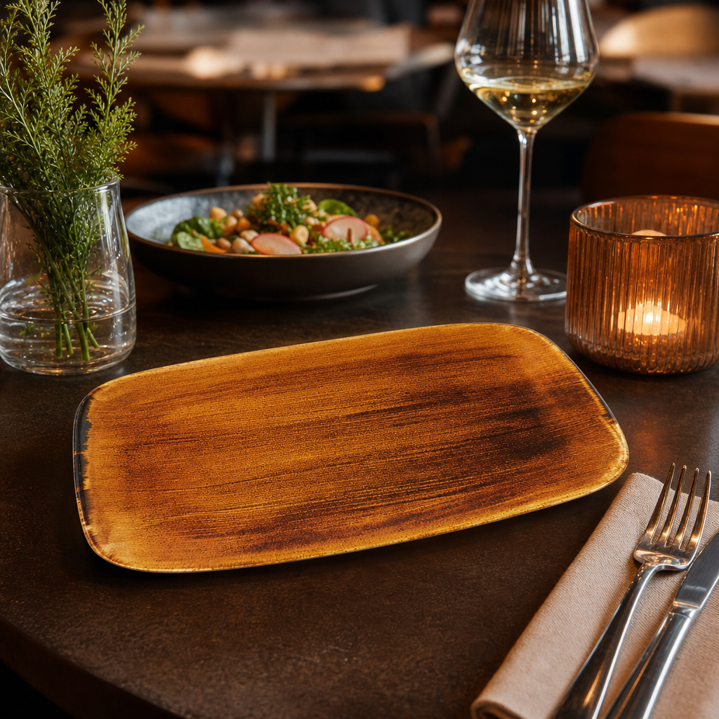 Oblong Plates Vintage Copper Porcelain for Stylish Dining (Pack of 6)