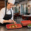 Rectangular Plates Red Vitrified Ceramic for Catering (Pack of 12)