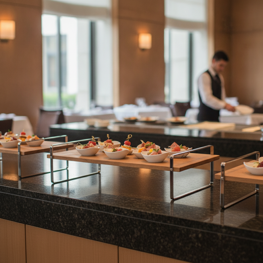 Oak Wood & Stainless Steel Medium Presentation Table for Buffets