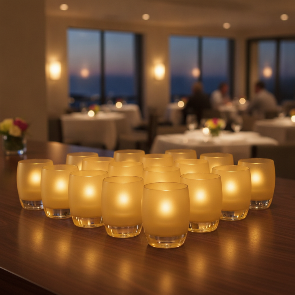 Glass Votives Satin Gold 95mm for Bars & Restaurants (Pack of 12)