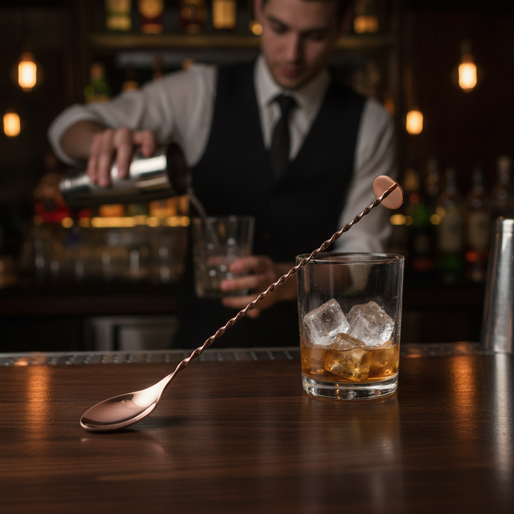 Stainless Steel Copper Plated Cocktail Spoon 276mm for Mixing Drinks