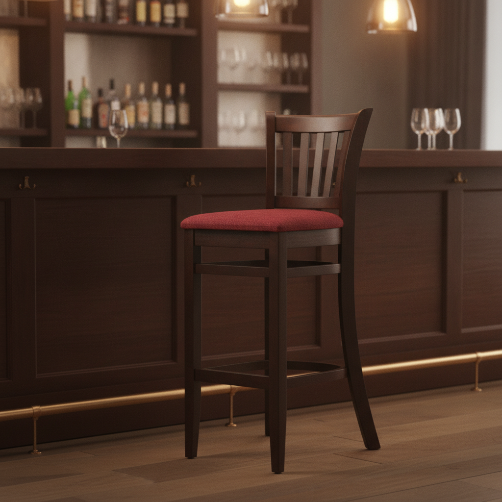 Rubber Wood Bar Chair with Padded Seat 1100mm for Commercial Use