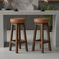 Rubber Wood Vintage High Stool with Bison Tan Seat 760x335mm for Dining Spaces (Pack of 2)