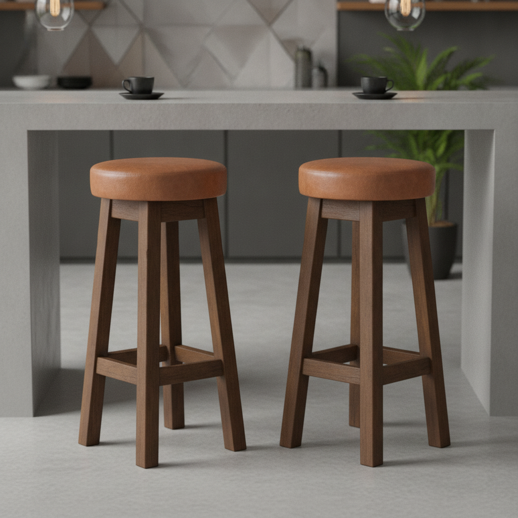 Rubber Wood Vintage High Stool with Bison Tan Seat 760x335mm for Dining Spaces (Pack of 2)