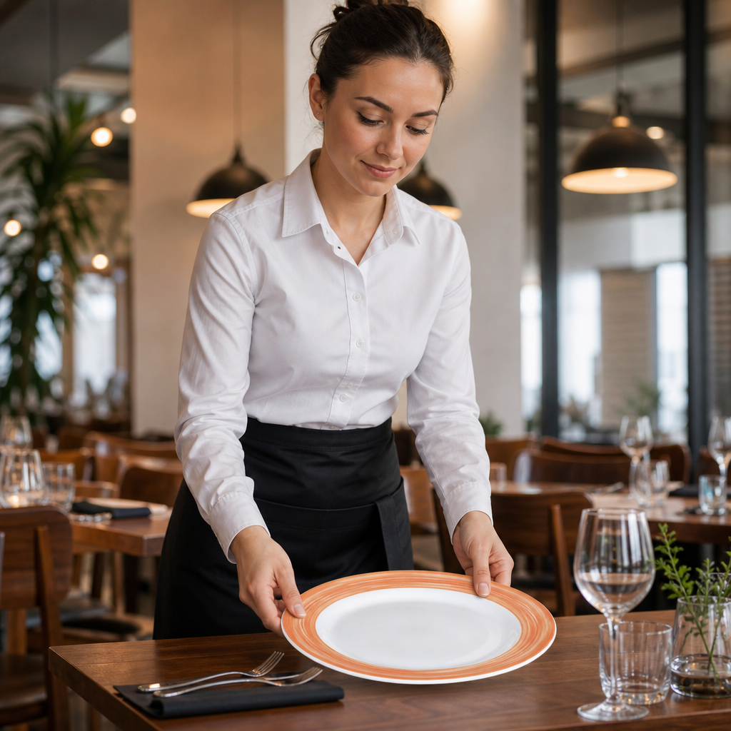 Dinner Plates Coloured Rim 235mm Glass for Healthcare & Catering (Pack of 24)