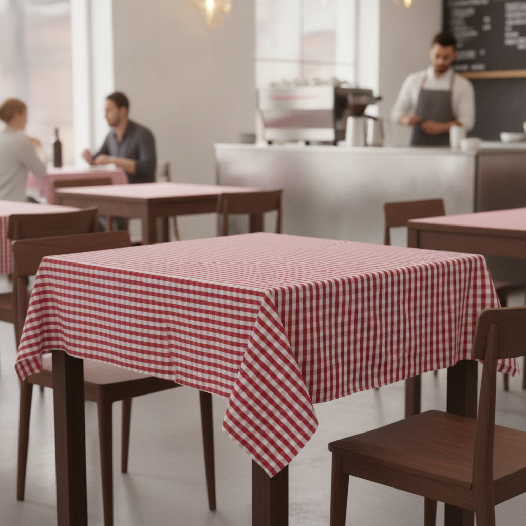 Red and White Gingham Polyester Tablecloth for Cafés (Multiple Sizes)