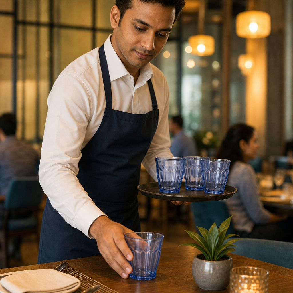 Toughened Glass Marine Blue Tumblers 220ml for Bars & Caf? (Pack of 6)