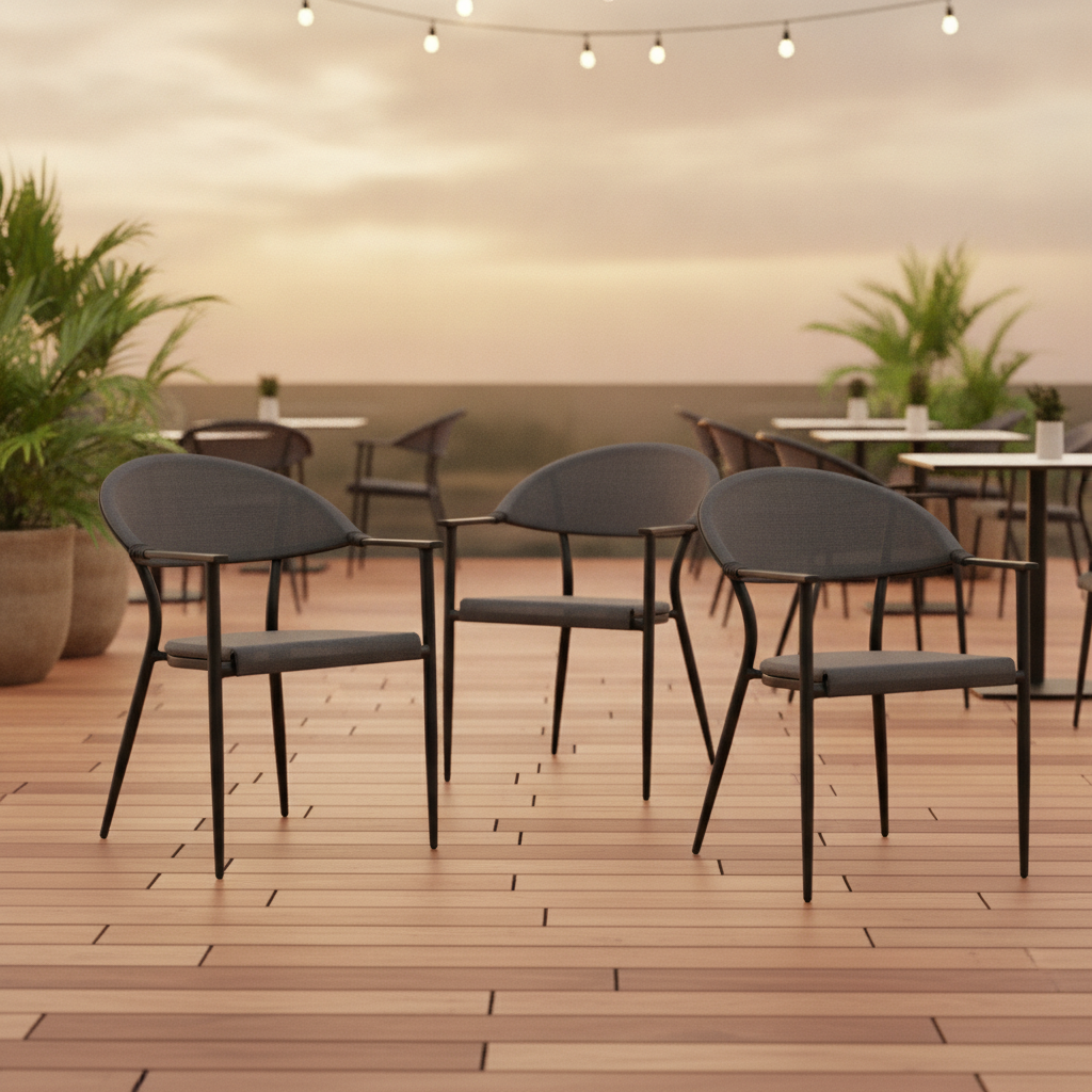 Black Aluminium Outdoor Armchairs 776mm for Cafés & Patios (Pack of 4)