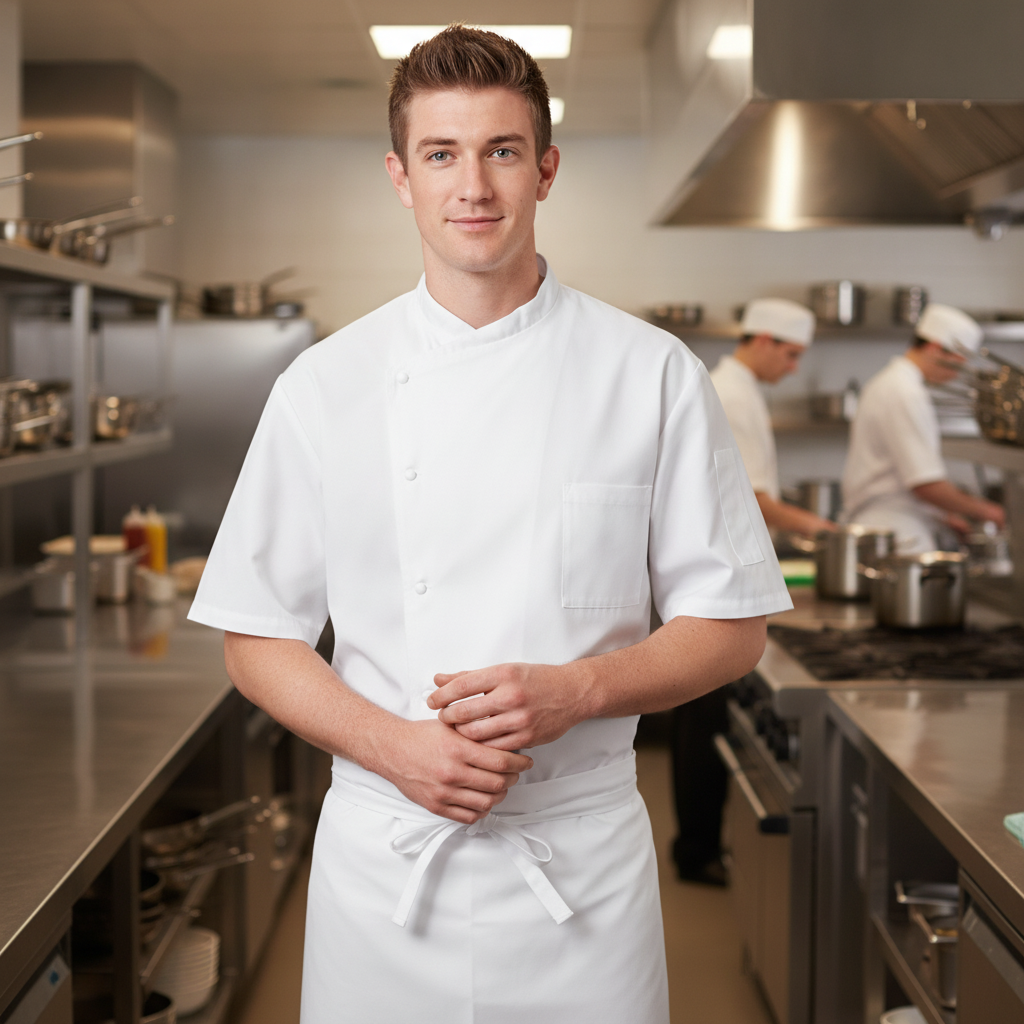 Polycotton White Short Sleeve Chef Jacket for Kitchen Use