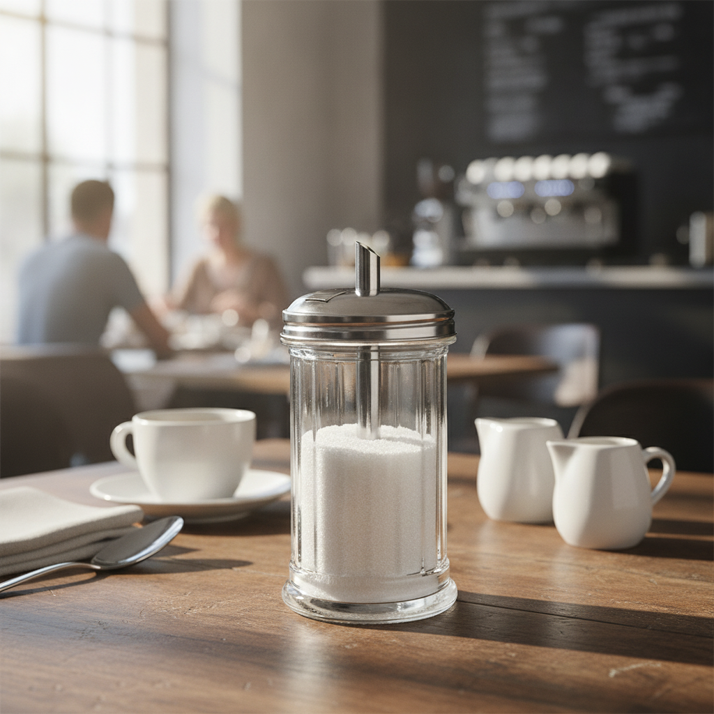Stainless Steel and Glass Sugar Pourer 340ml for Self-Service