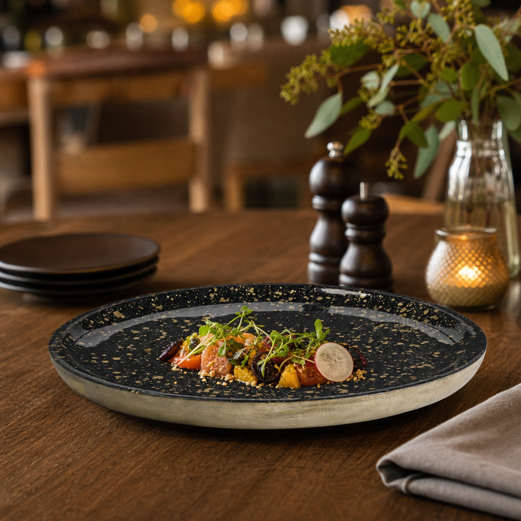 Wooden Mango Plate with Epoxy-Resin Centre for Buffet Service