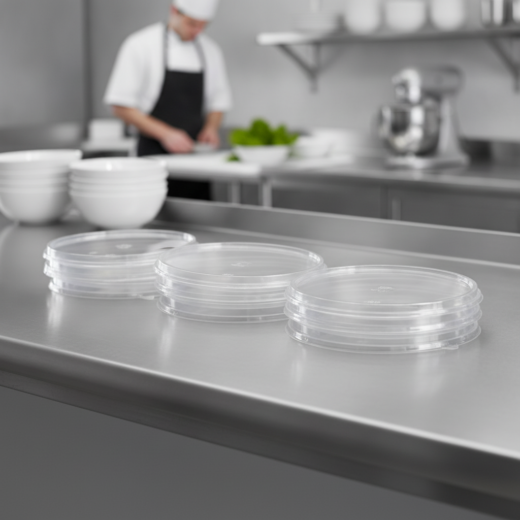 Clear PET Round Salad Bowl Lids 186mm for Food Service (Pack of 50)