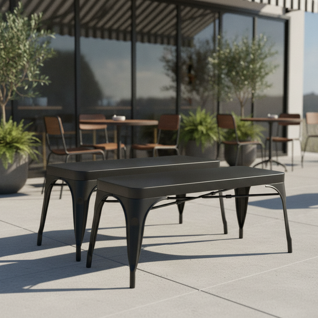 Powder Coated Steel Bistro Metal Benches 1000mm for Cafés (Pack of 2)