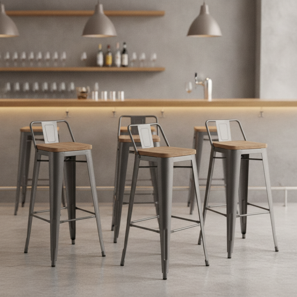 Steel & Ash Wood Bistro Backrest High Stool 900x430mm for Cafés & Bars (Pack of 4)