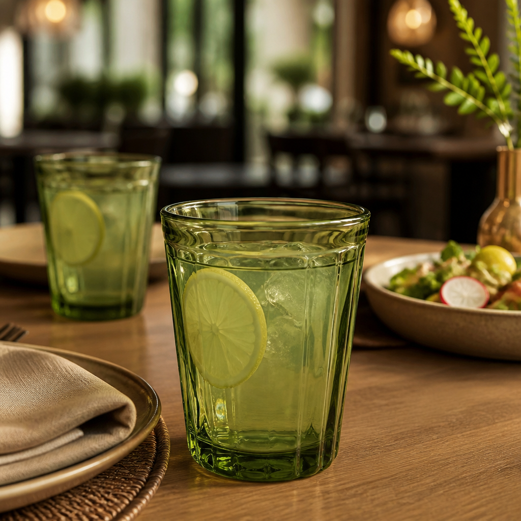 Glass Smoked Green Tumblers 260ml for Vibrant Drink Service (Pack of 6)