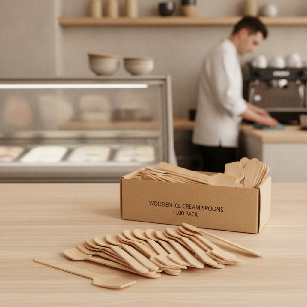 Wooden Ice Cream Spoons 96mm for Food Service (Pack of 100)