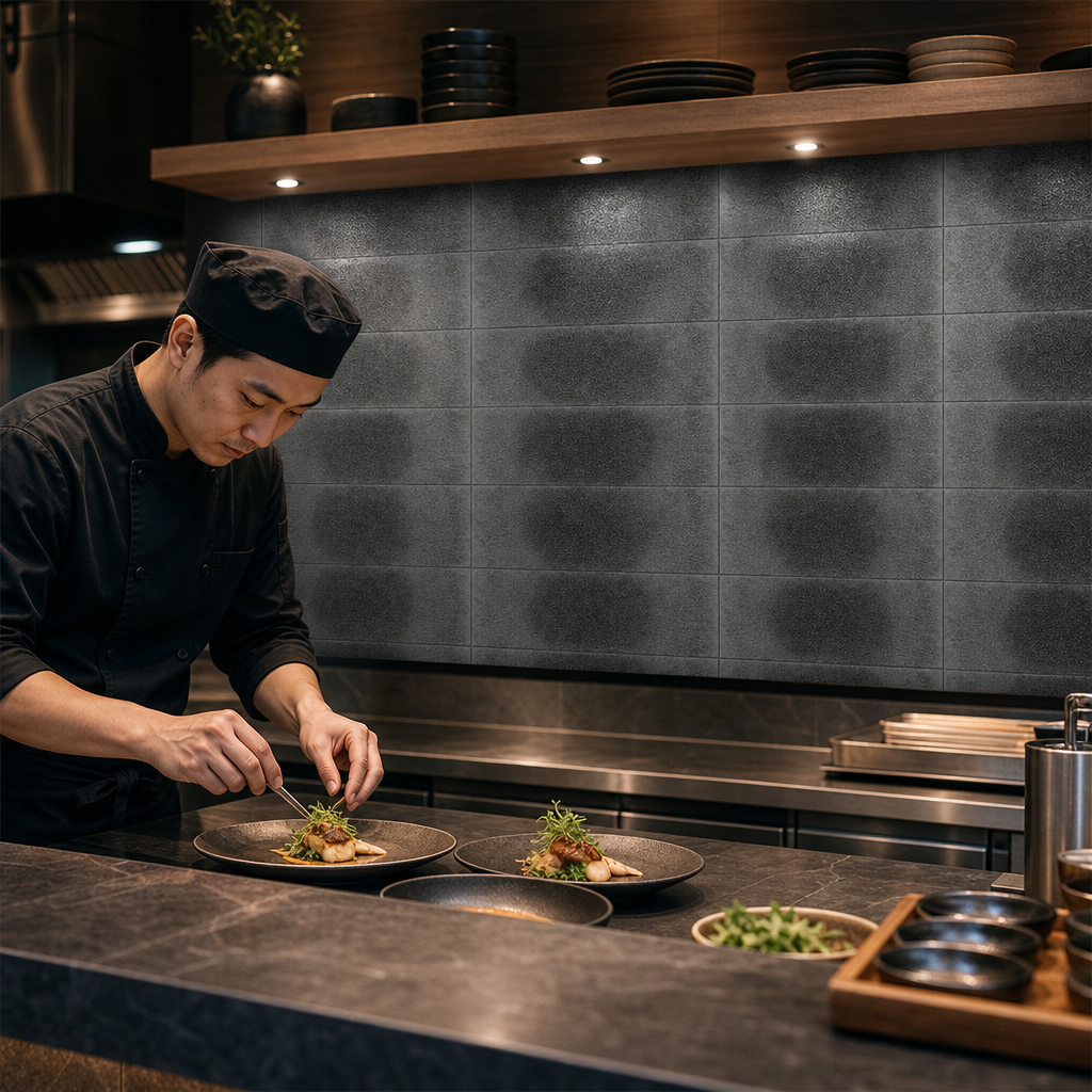 Rectangular Tiles x Platters And Serving Plates 140 376mm Black Porcelain for Restaurants (Pack of 4)