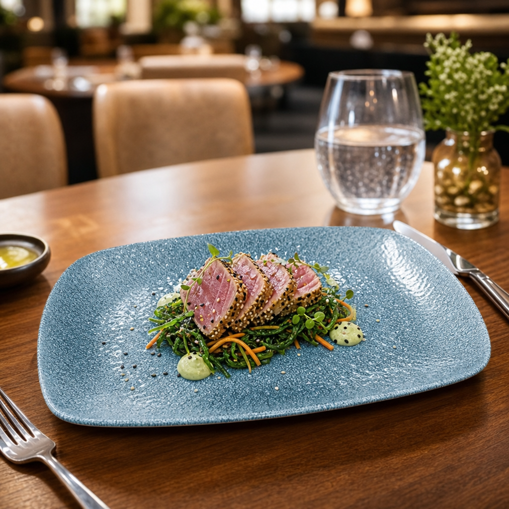 Rectangular Plates Blue Porcelain for Busy Cafés & Restaurants (Pack of 12)