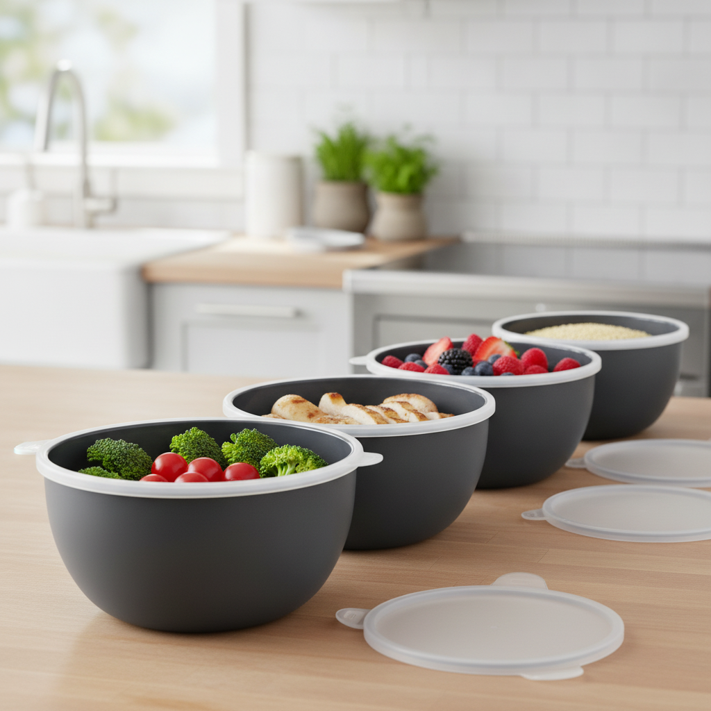 Plastic Prep Bowls Set for Meal Prepping (Pack of 4)