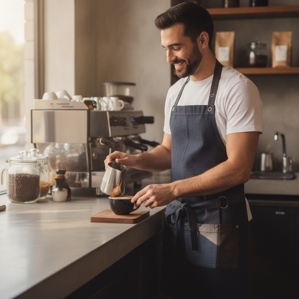 Cotton Navy Blue Hipster Apron for Artisan Cafés