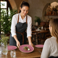 Hand-Decorated Stack Plates 202.5mm Pink Vitrified Ceramic for Restaurants & Cafés (Pack of 12)