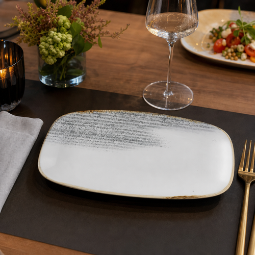 Chefs Oblong Plates Grey Vitrified Ceramic for Elegant Dining