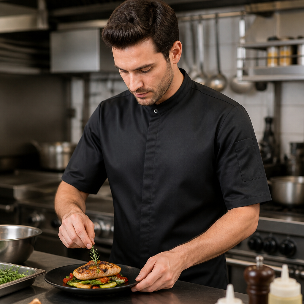 Unisex Black Chef Jacket with Breathable Panels for Professional Kitchens