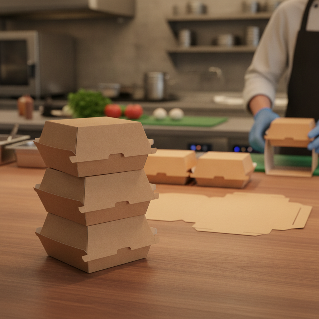 Paperboard Kraft Burger Boxes for Takeaway Food (Pack of 200)