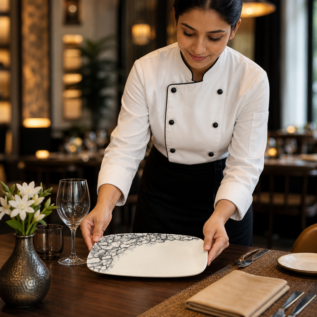 Oblong Plates Black Ceramic for Dining (Pack of 12)