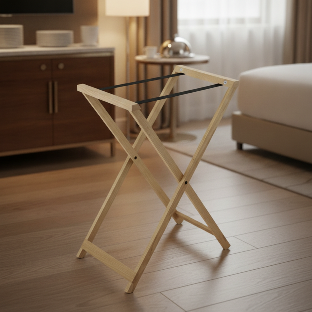 Genuine Oak Wooden Rectangular Serving Tray Stand 750mm for Room Service