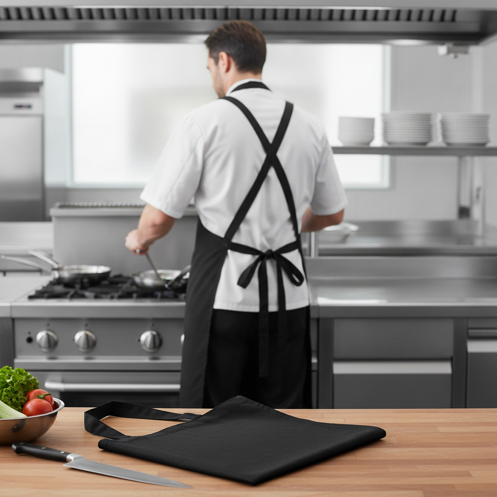 Polycotton Black Bib Aprons for Kitchen Use (Pack of 2)