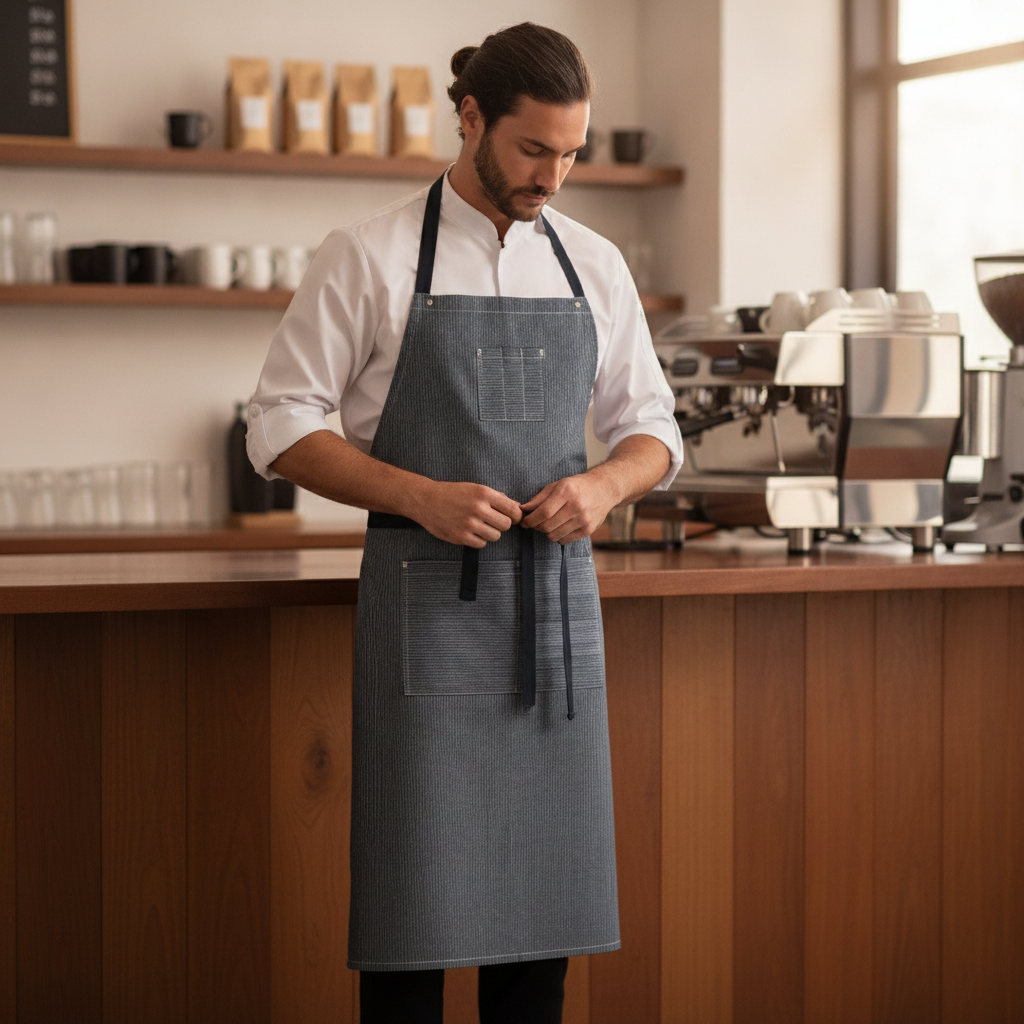 Polycotton Denim Indigo Blue Bib Apron for Artisan Cafés