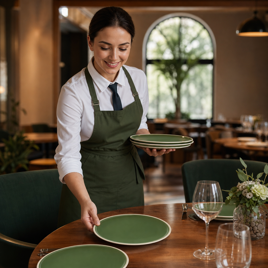 Forest Plates 240mm Green Vitrified Porcelain for Dining Rooms (Pack of 6)