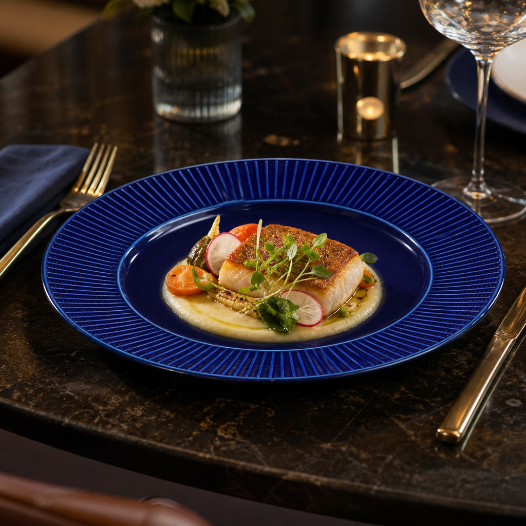 Gourmet Plates Blue Blue Porcelain for Fine Dining (Pack of 6)