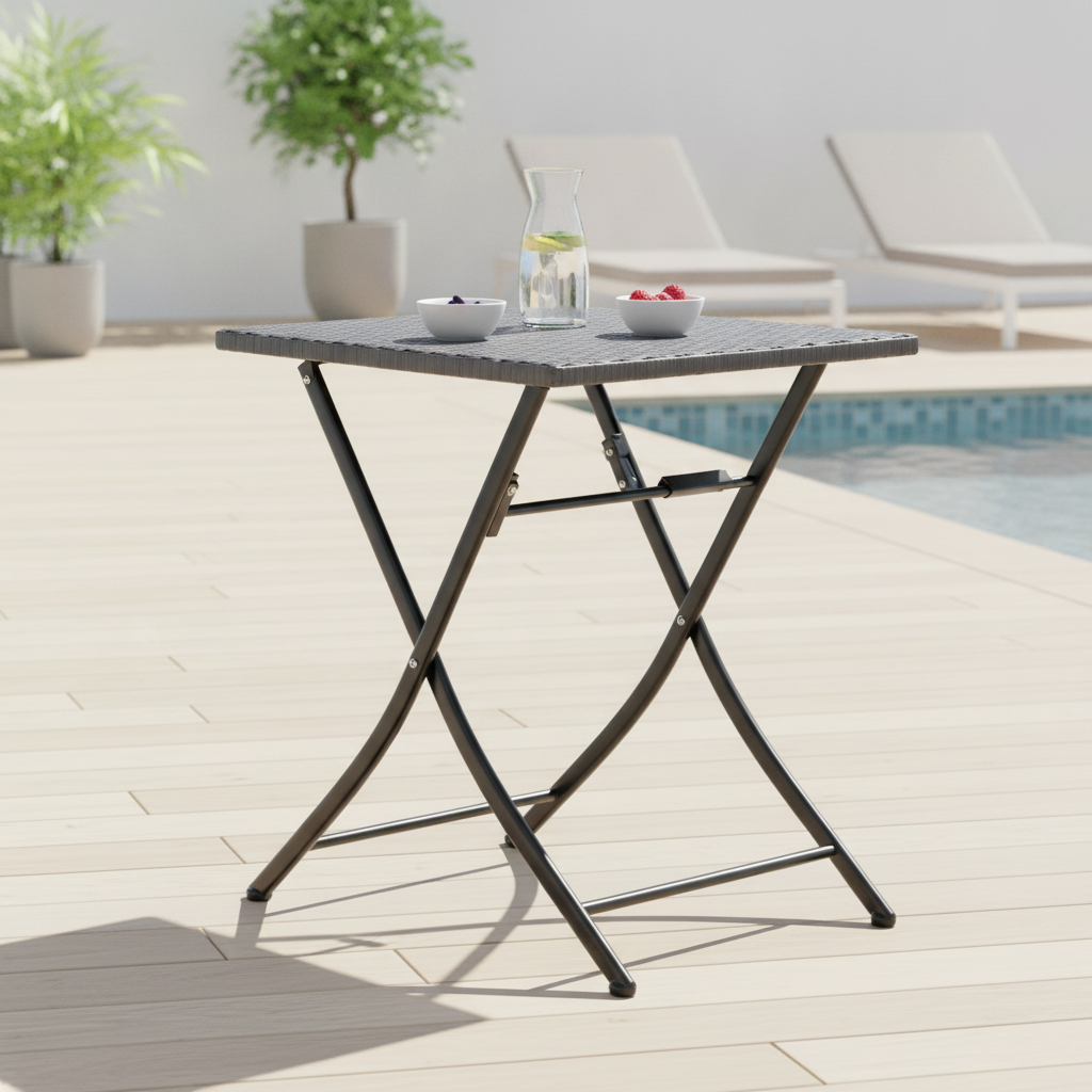 Faux Rattan Folding Table 600x600mm for Indoor & Outdoor Use