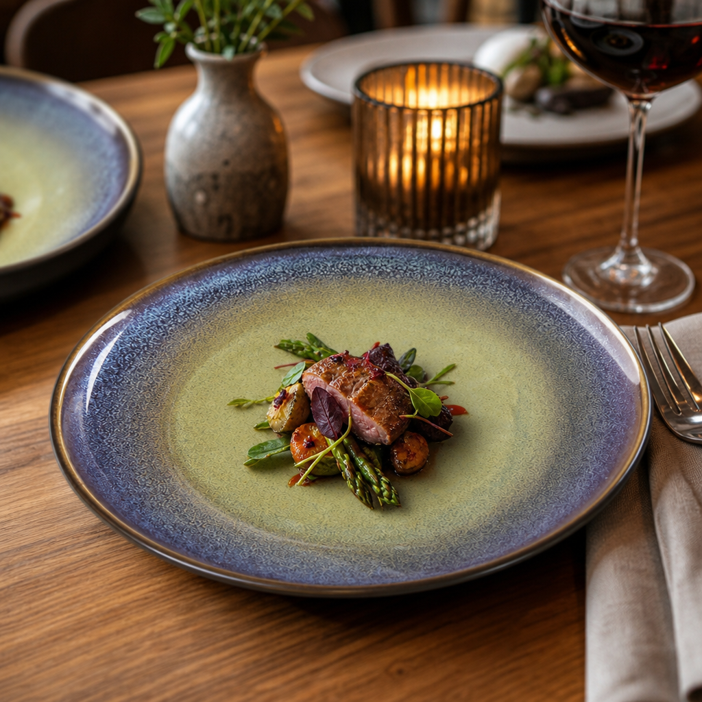 Stoneware Coupe Plates with Reactive Glaze for Dining Experiences (Pack of 6)