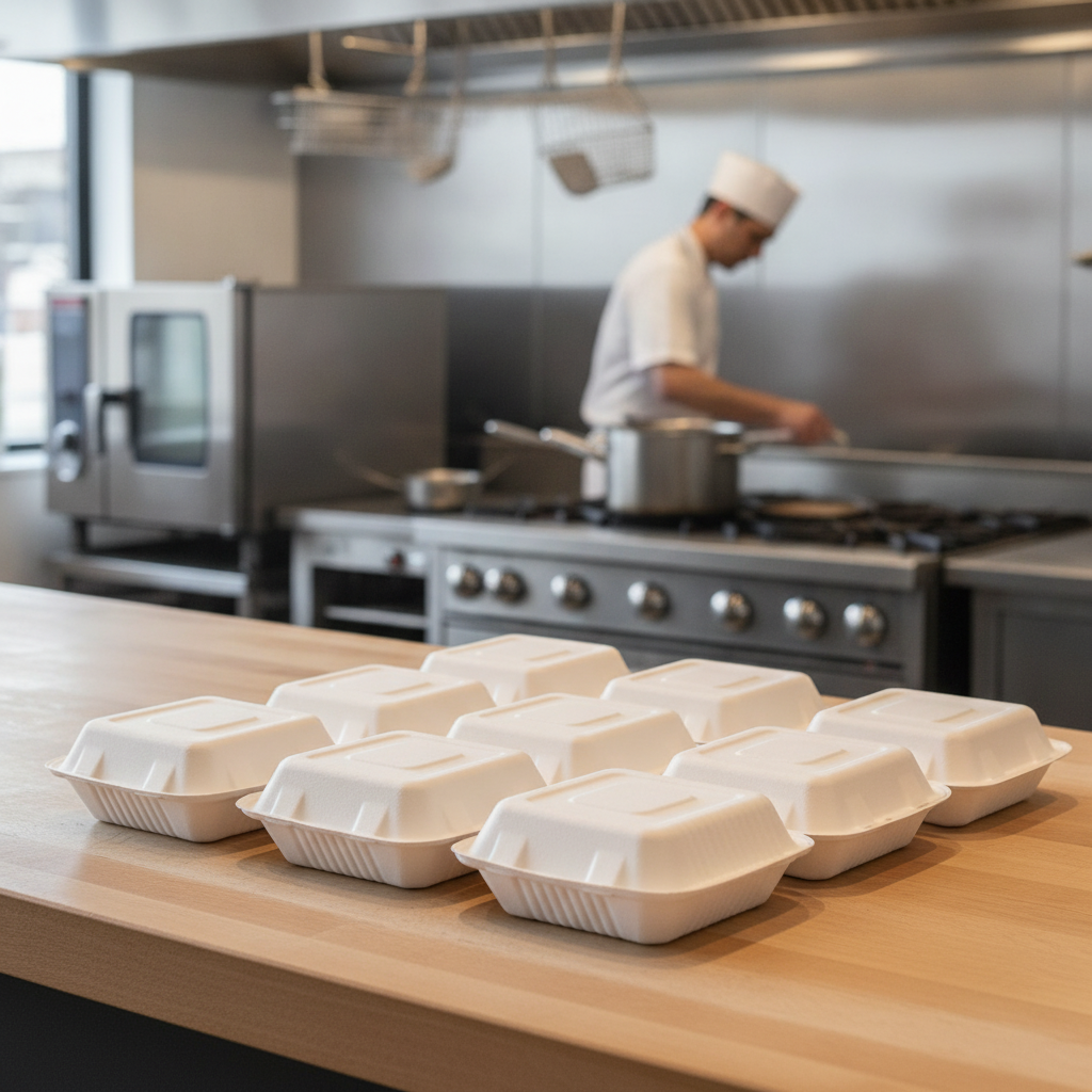 Bagasse Hinged Food Containers 200 Pack for Festivals & Catering