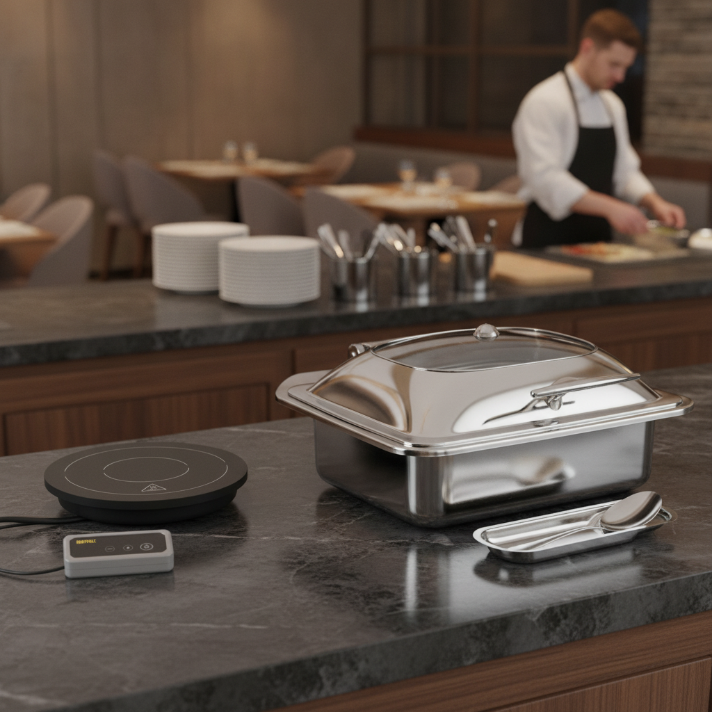 Stainless Steel Induction Chafer Set 400mm with Glass Lid for Catering