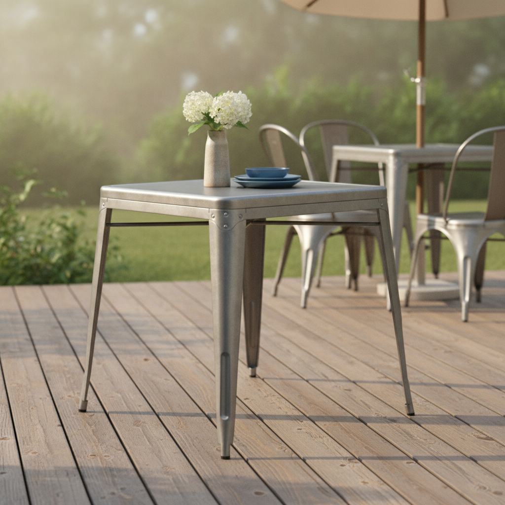 Galvanised Steel Square Bistro Table 668x668mm for Outdoor Seating