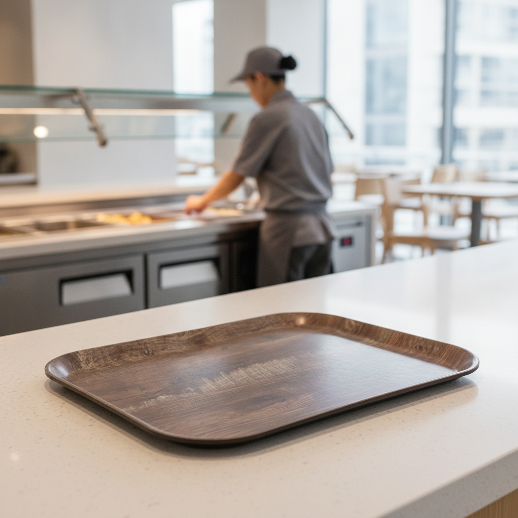 Polypropylene Wood Grain Tray 360 x 460mm for Self-Serve Restaurants