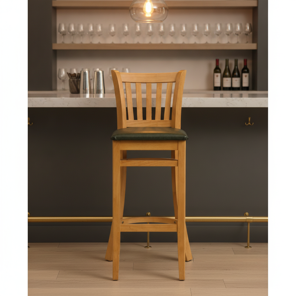 Rubber Wood Bar Chair with Padded Seat 1100mm for Commercial Use