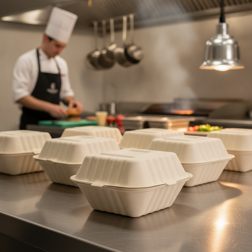 Bagasse Compostable Burger Boxes 152mm for Takeaway Food (Pack of 500)